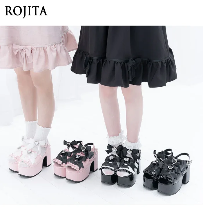 

Lolita Platform Heels Temperament Princess High Heels Women Japanese Sweet Rhinestone Bow Fungus Edge Leather High Heels