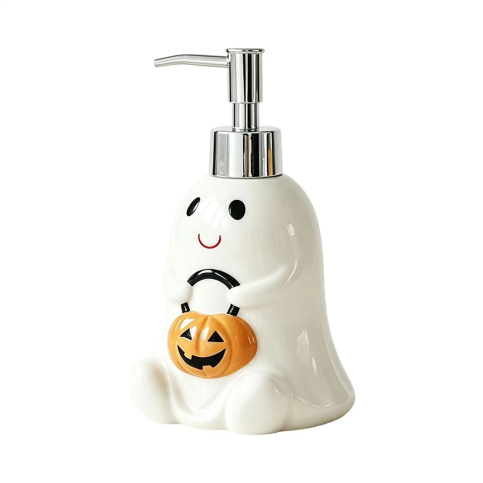 Halloween Ceramic Soap Dispenser Ghost Pumpkin Design, Refillable Pump Bottle for Hand Soap Lotion Shampoo Shower Gel Bathroom