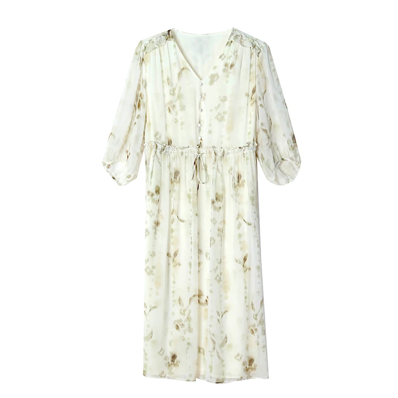 2025 Women's Vintage Print Beach Elegant Evening Dress Spring Holiday Boho Hepburn Vestidos Summer Luxury Silk Casual Midi Dress