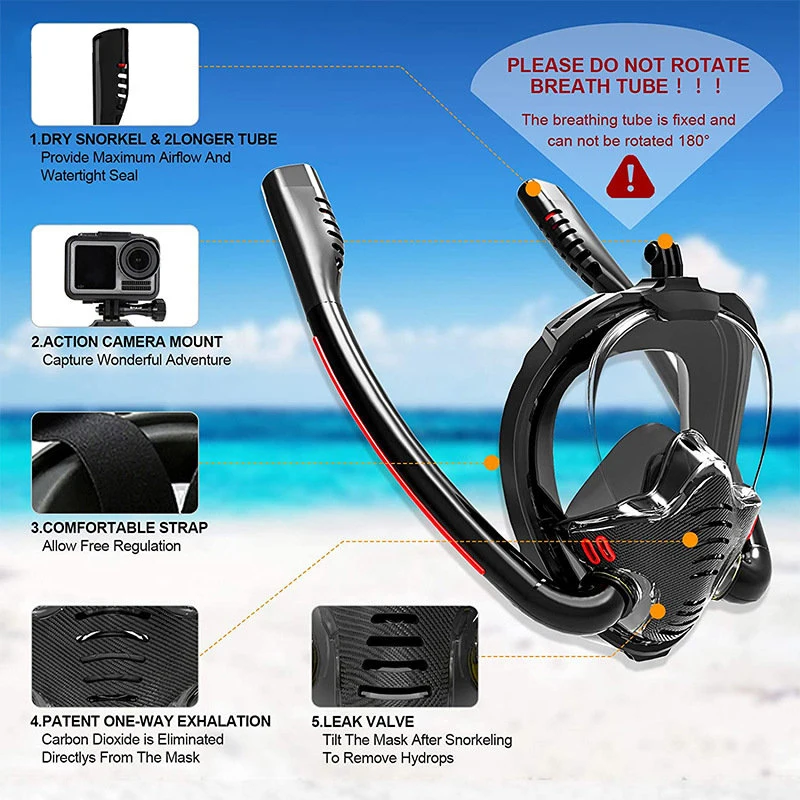 Máscara de buceo antiniebla cara completa para snorkel adultos - imagen 4
