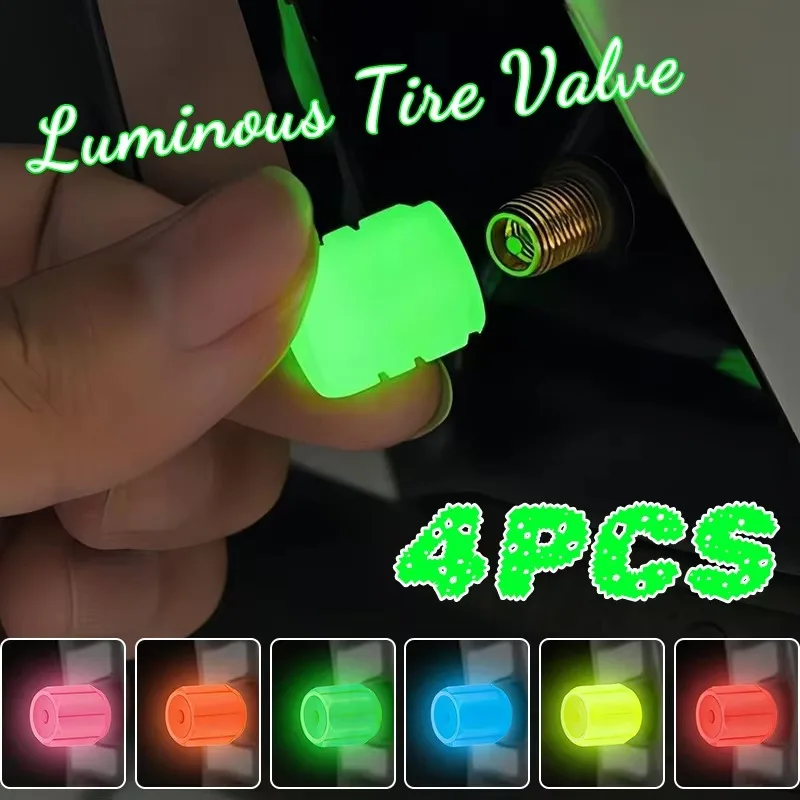 4PCS Luminous Valve Caps Car Fluorescent Tire Valves Cap Glow in The Dark Car Motorcycle Bike Wheel Plug Tyre Hub Cover Decor