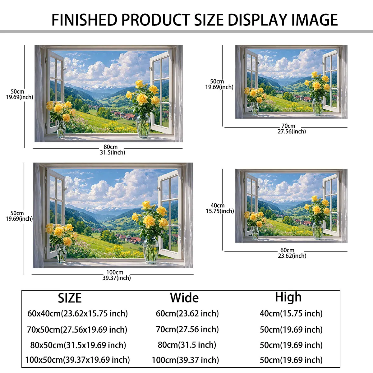 Window Mountain View Wall Sticker PVC Self Adhesive Waterproof Wallpaper Vase Yellow Flowers Living Room Bedroom Removable