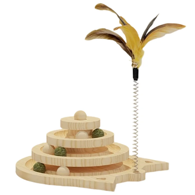 

Деревянный 2/3 уровня для домашних животных, трековый диск, тройной игровой диск, мяч, тренировочный развлекательный интеллект, башня, трехъярусный проигрыватель