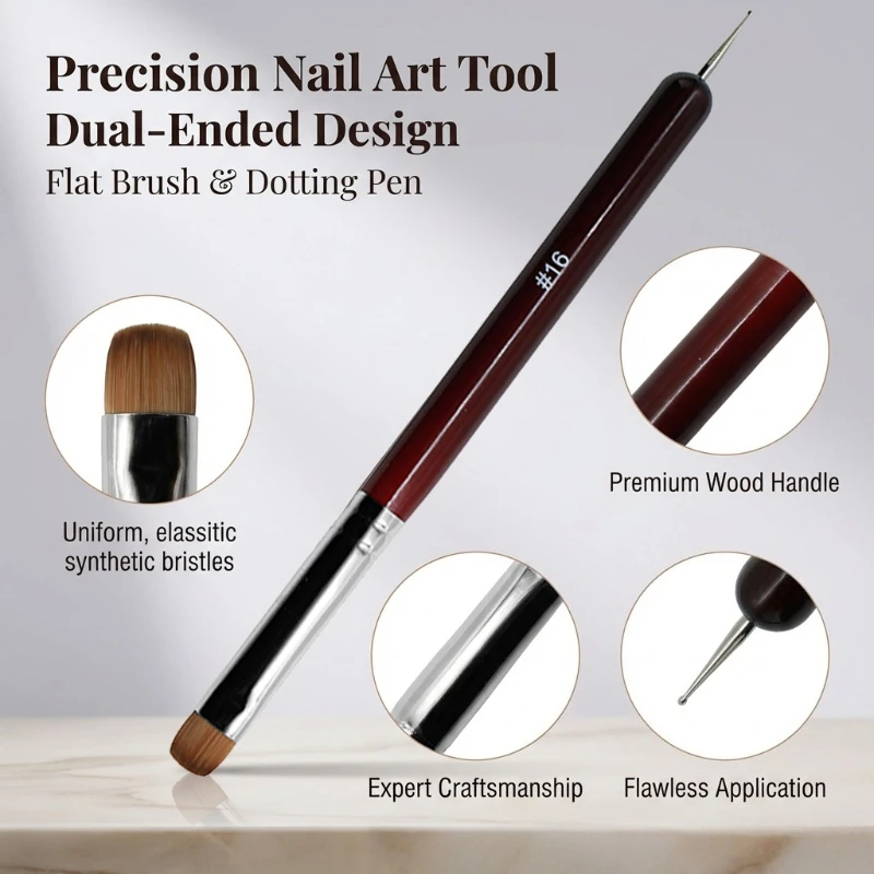 Kolinsky French Nail Art Brush Dual End Nail Art Dotting Pen Acrylic Drawing Rhinestone Gel Painting Wooden Handle