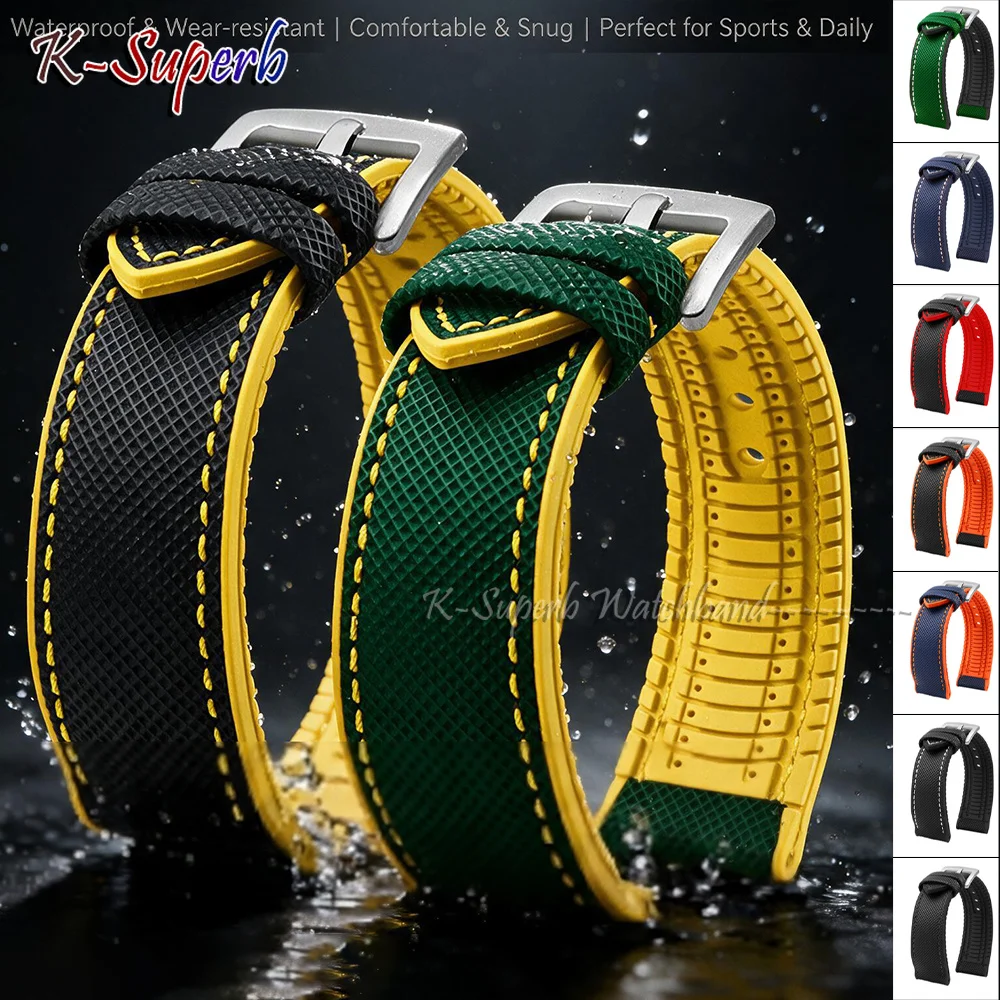 Waterproof Wrist Bracelets 18mm 19mm 20mm 21mm 22mm 24mm Nylon Sailcloth Rubber Hybrid Watch Band Replace Silicone Watch Strap