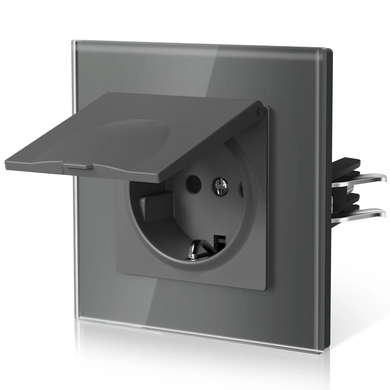 BSEED E-Serie EU-Standard Wasserdichte Wandsteckdose mit Abdeckung Kristallglas-Panel 16A 110V-250V