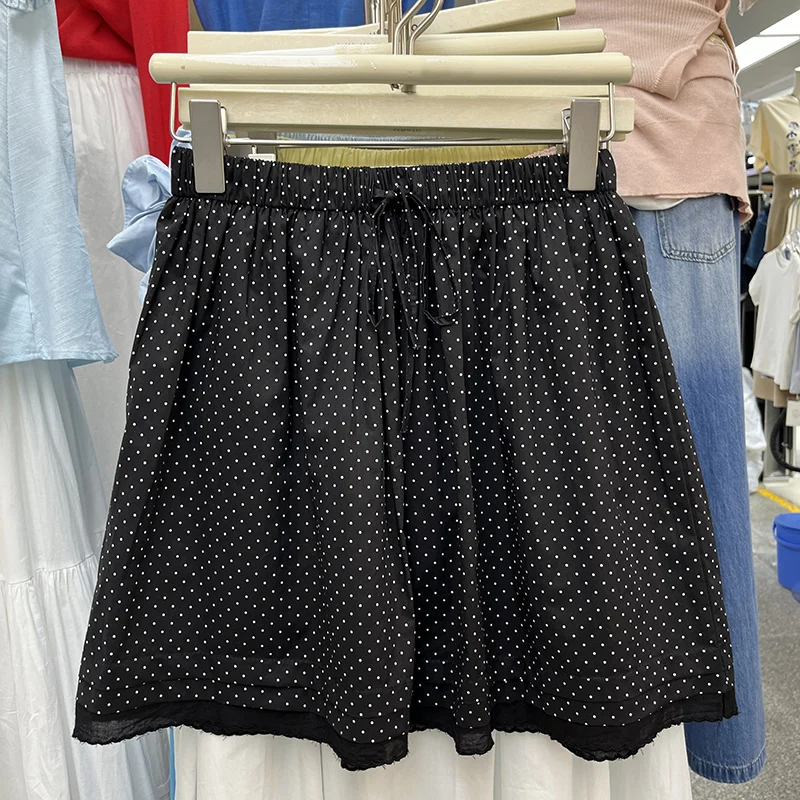 

Korean Drawstring Lace Polka Dot Short Skirt for Women Summer 2025 New Causal A-line Casual Skirts Mujer