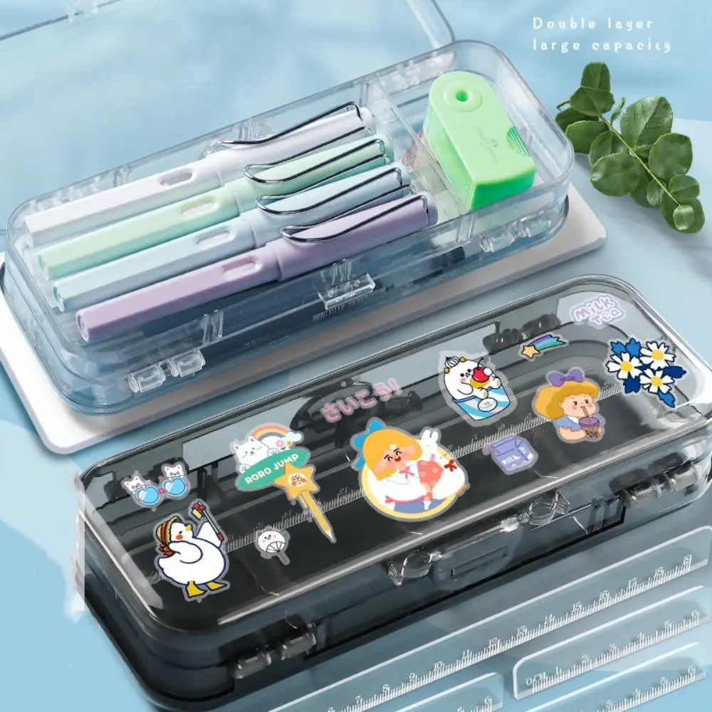 

Large Capacity Transparent Pencil Case Space-Saving with Rulers Stationery Storage Box Simple Double Open Sketch Pen Bag Student