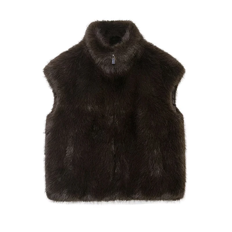 

Faux Fur Vest Top Women Fashion Turtleneck Fluffy Vests Coat 2025 Winter Female Elegant Sleeveless Jacket Waistcoat Outerwear