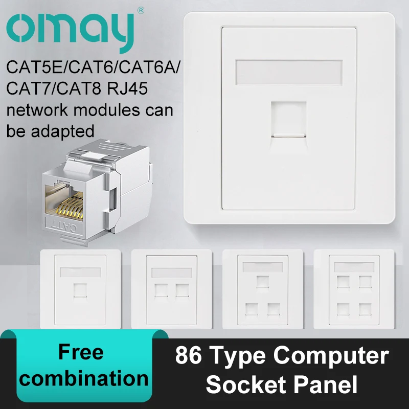 86 Type Computer Socket Panel CAT5E CAT6/6A/7/8 Network Module RJ45 Keystone Cable Interface Outlet Wall Switch