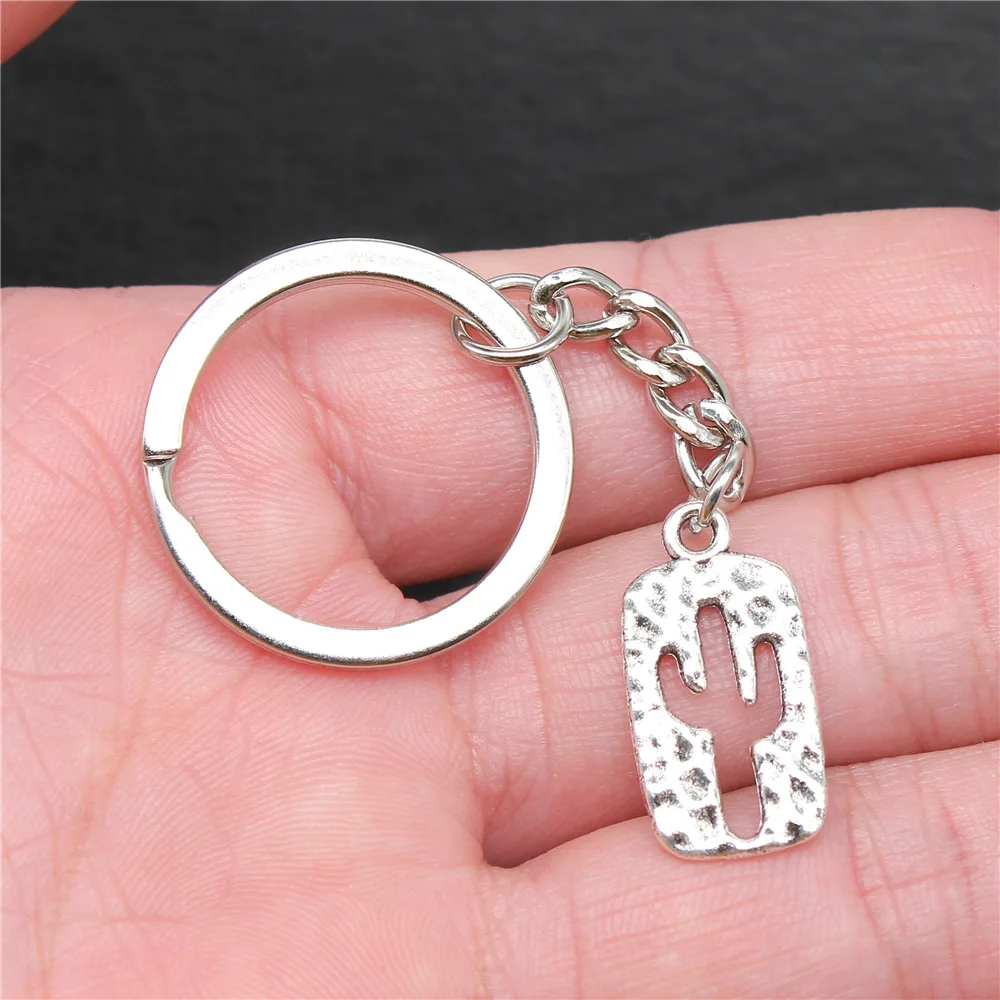 Keychain Holder Dropshipping Vintage Handmade Antique Silver Color 24x12mm Cactus Pendant Keyring