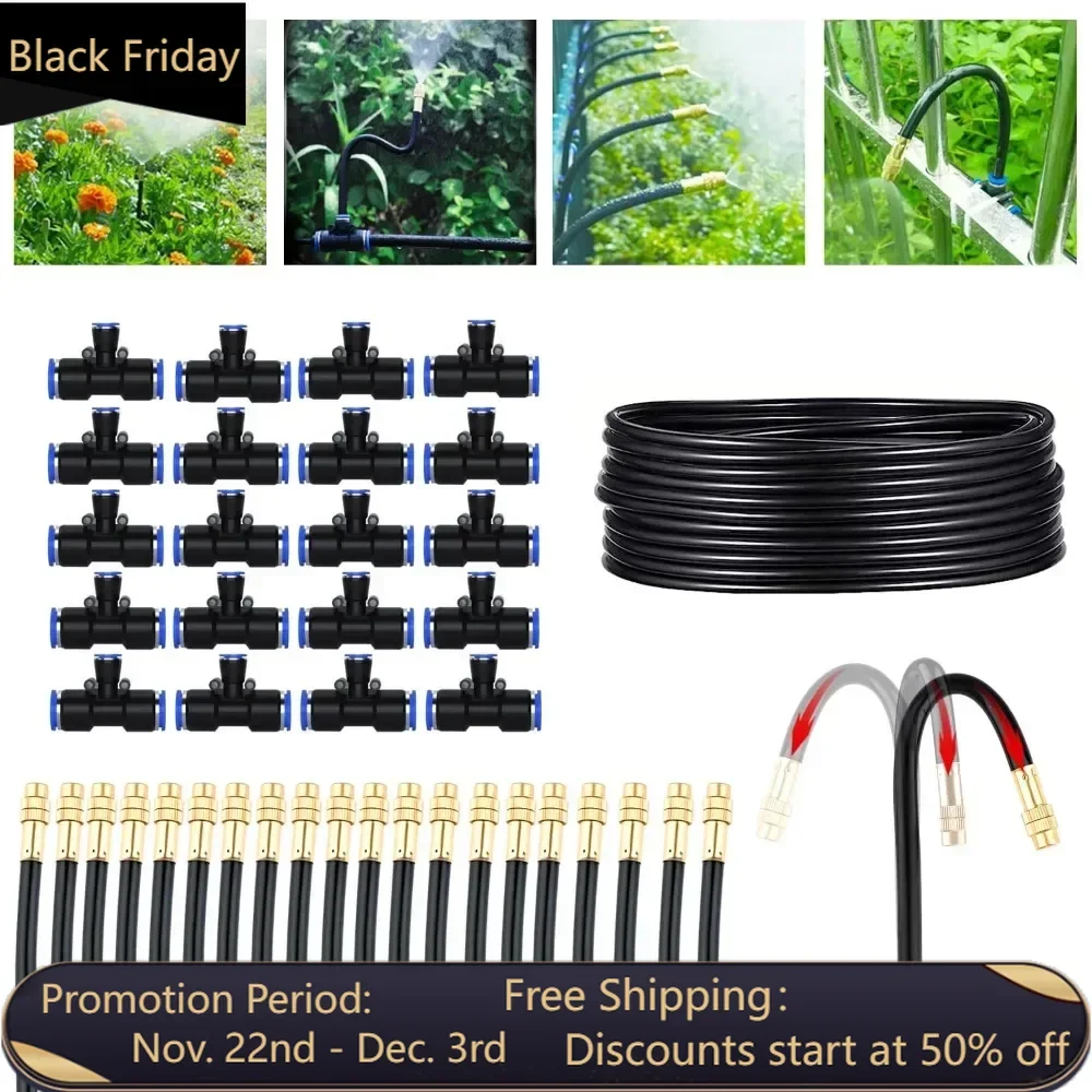 Greenhouse drip irrigation kit automatic irrigation system 360 ° adjustable 20 brass nozzle 1/2 inch irrigation pipe