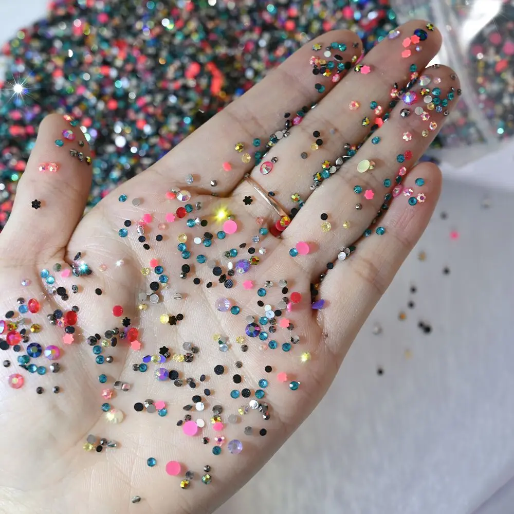 50G/Bag Y2K Colorful Resin Nail Rhinestone Approx 10000pcs/bag Mixed Color Glitter Round Flat-back Gems 3D Diamonds DIY Manicure