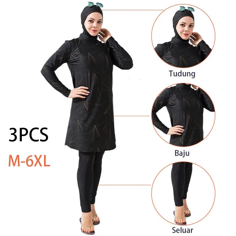 3PCS Muslim swimwear for women long sleeve swimsuit printing maillots de bains musulmans maillot femme musulman burkini modest