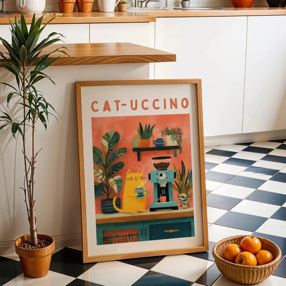 Funny Cute Cat Coffee Canvas Prints Poster Whimsical Funky Dopamine Animal Art Prints Kitchen Cafe Wall Art Home Decor Poster