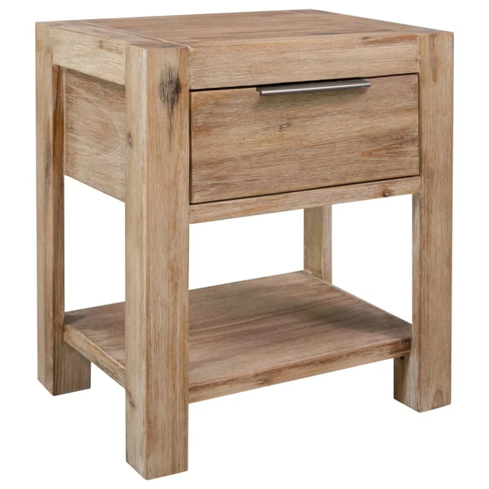 US Nightstand Bedside Cabinet Solid Acacia Wood Construction Features Drawer