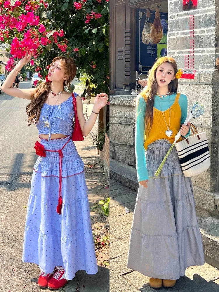 

NIIDAILY Юбка длина f с вышивкой и эластичным кружевом Цветной дизайн Sweet Sle Юбка трапециевидной формы с высокой талией