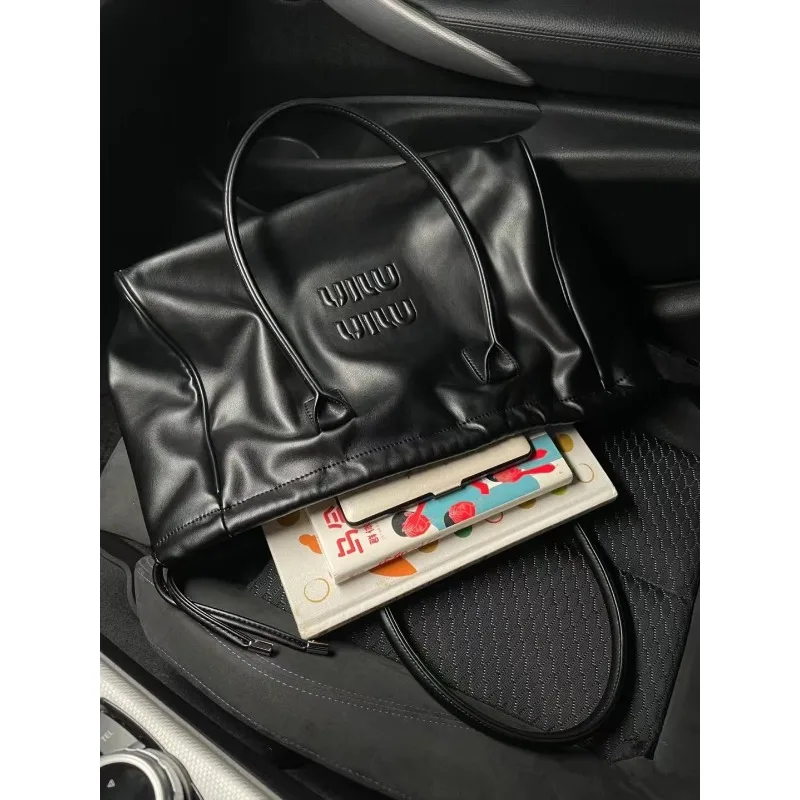 Fashion Drawstring Handbags PU Women\'s Crossbody Large Capacity Tote Bag Shopper Waterproof Solid Shoulder Bags for Women