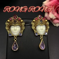 Vintage Handmade Retro Buddha Face Statue Heavy Earrings European and American Exaggerated Personality Palace Portrait Earrings
