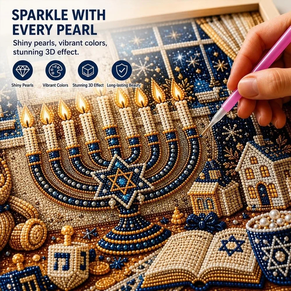 DIY Pearl Diamond Art Kit With Frame 3D Pearl Beads Craft Kit Resin Pearls Pearl Beads 3D Beaded Painting Craft Winter Festival