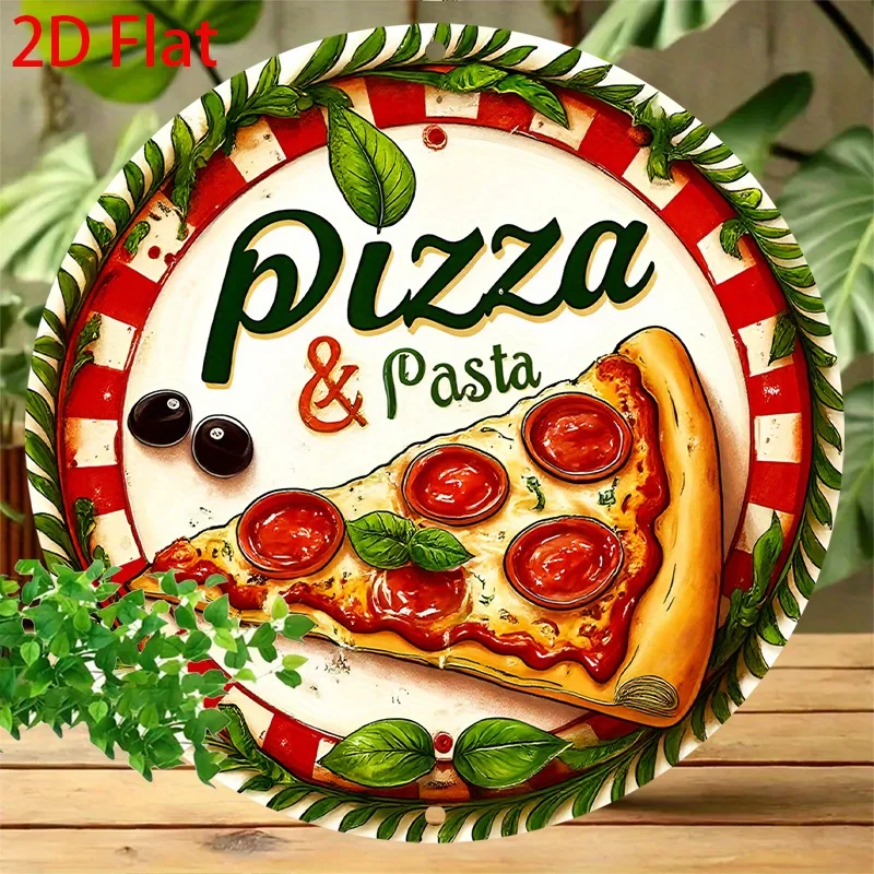 2D Metal Sign, Italian Vintage Pizzeria Wall Decor, Iron Retro Restaurant Plaque with Pizza Pasta Art, Pre-Drilled for Kitchen C