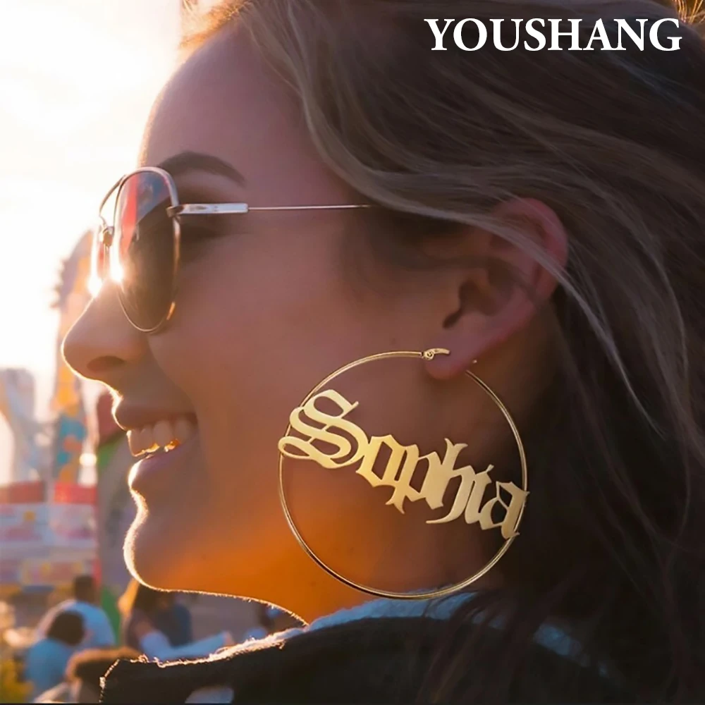 Kolczyki ze stali nierdzewnej z literami YOUSHANG dla kobiet, matowe okrągłe kolczyki z imieniem, personalizowana biżuteria, prezent na przyjęcie, akcesoria ślubne