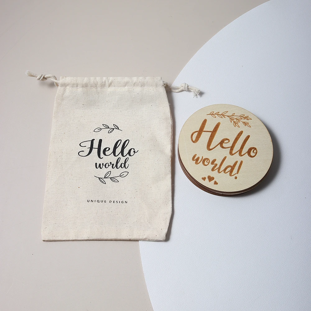 baby milestone set wooden engraving milestone hello world welcome Newborn Photography Props Card