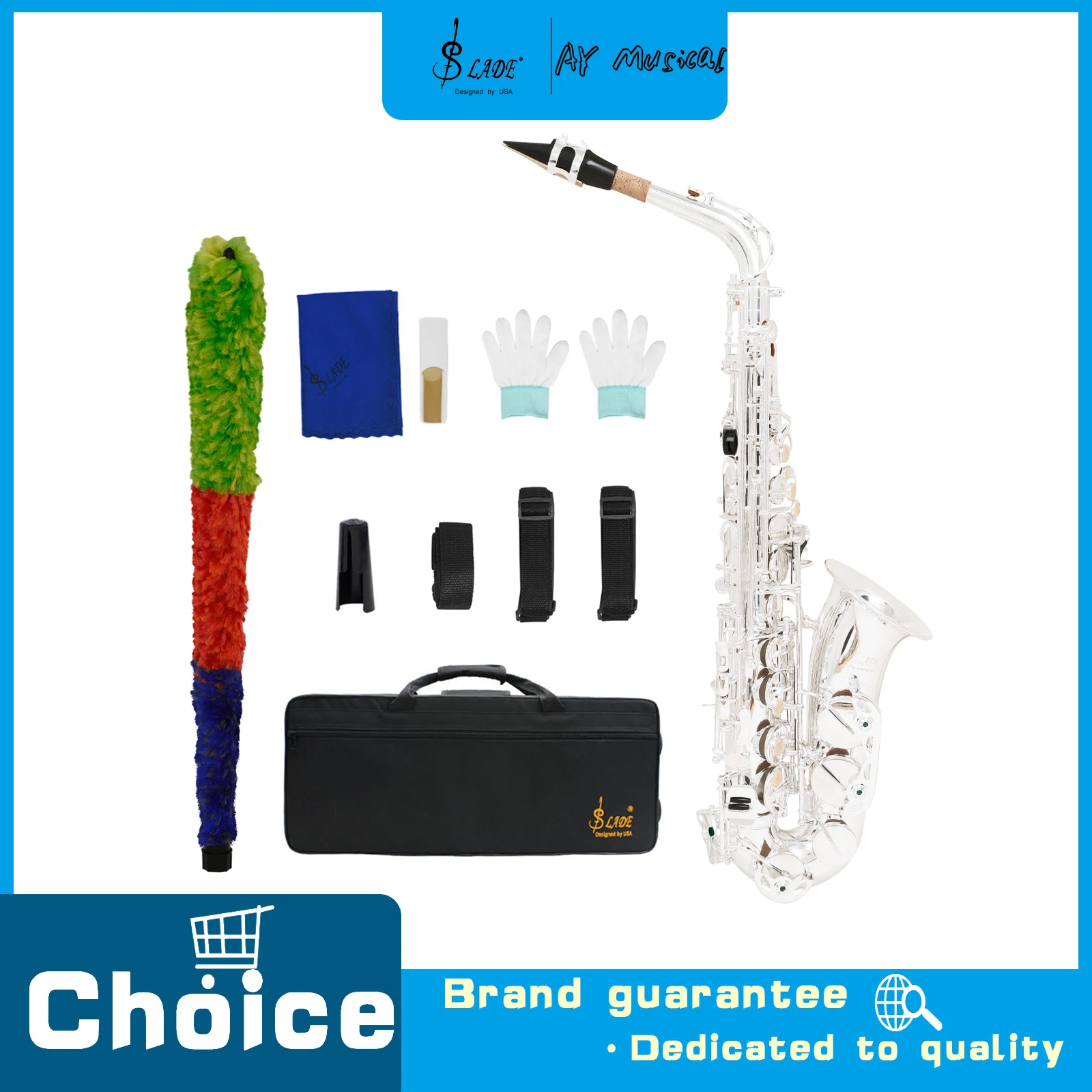 SLADE E-flat Alto Saxophone Silver Plated White Shell Keys Matching Canvas Case Woodwind Musical Instrument for Sax Performance
