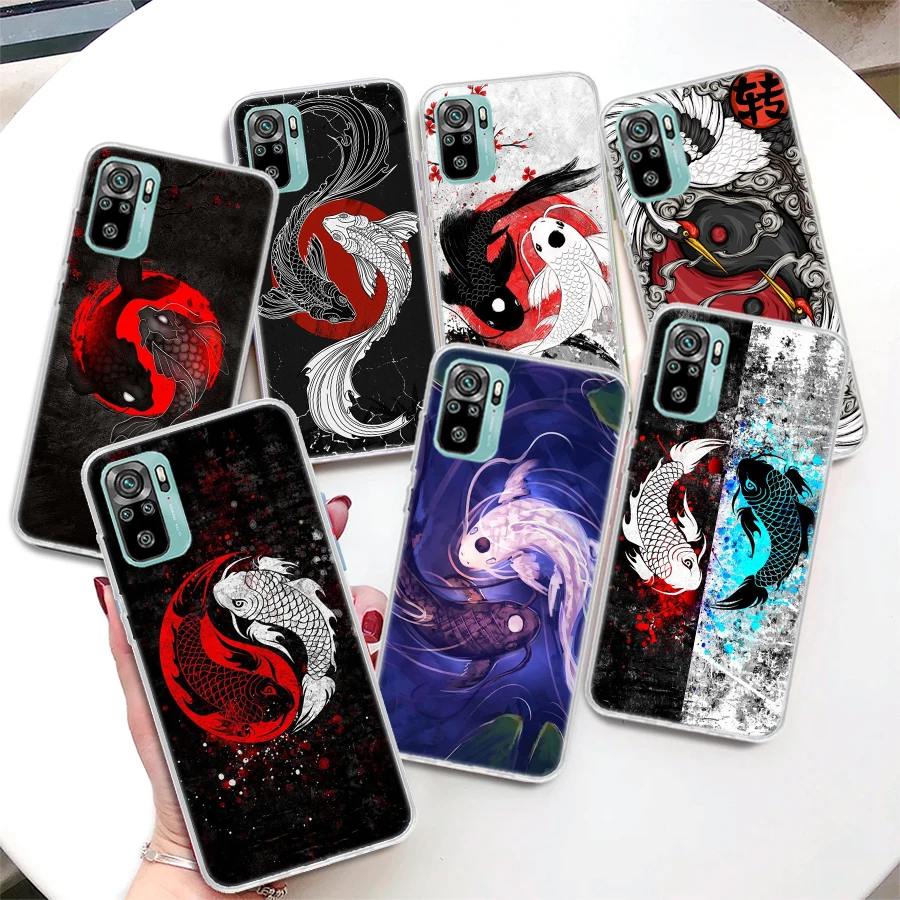 Giappone Koi Fish Yin Yang Art Coque custodia per telefono per Xiaomi Redmi Note 10S 11 11S 11T 11E 10 12 Pro Plus 9 9S 9T 5G 8 8T 7 6 5 Cover