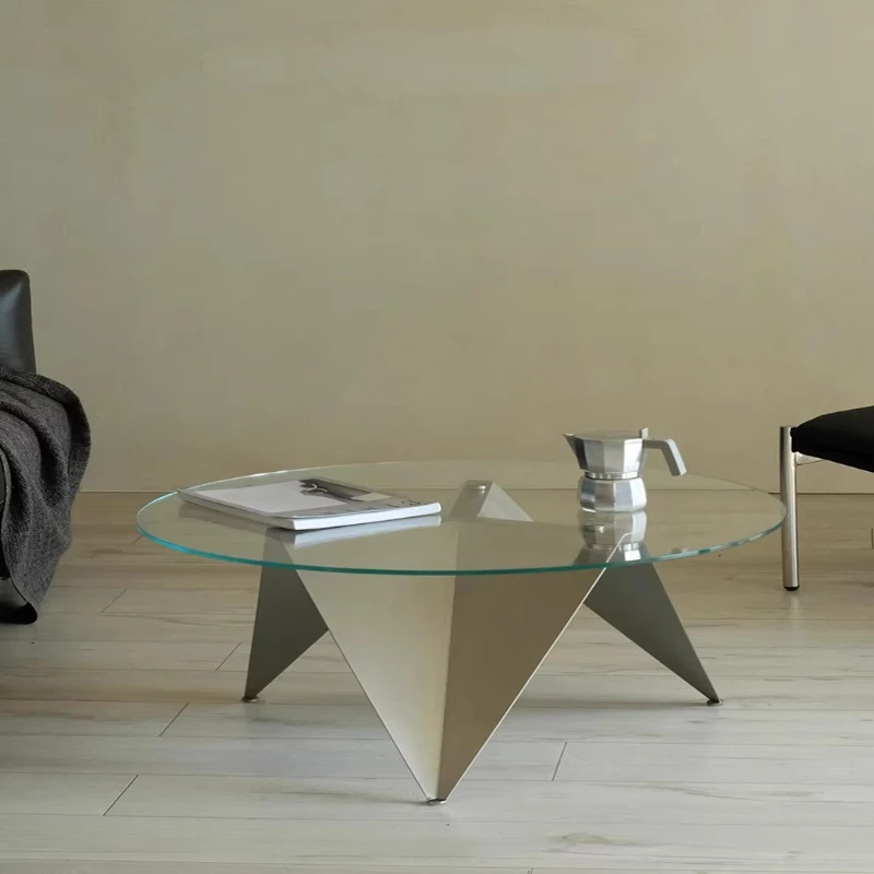 

Metal stainless steel glass round coffee table modern and simple