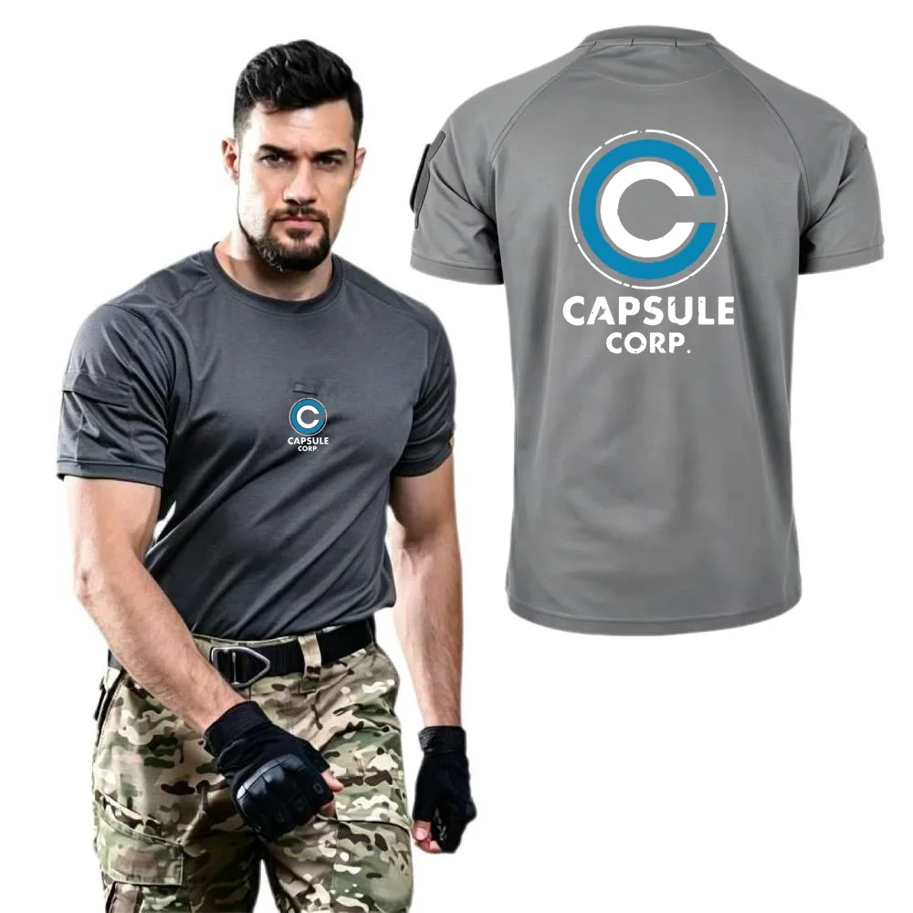 Capsule Corp Mens T-Shirt Military Tacitcal Training Short Sleeved Shirts Leisure Fishing Man Tops Tee Army Hiking Sports Tshirt