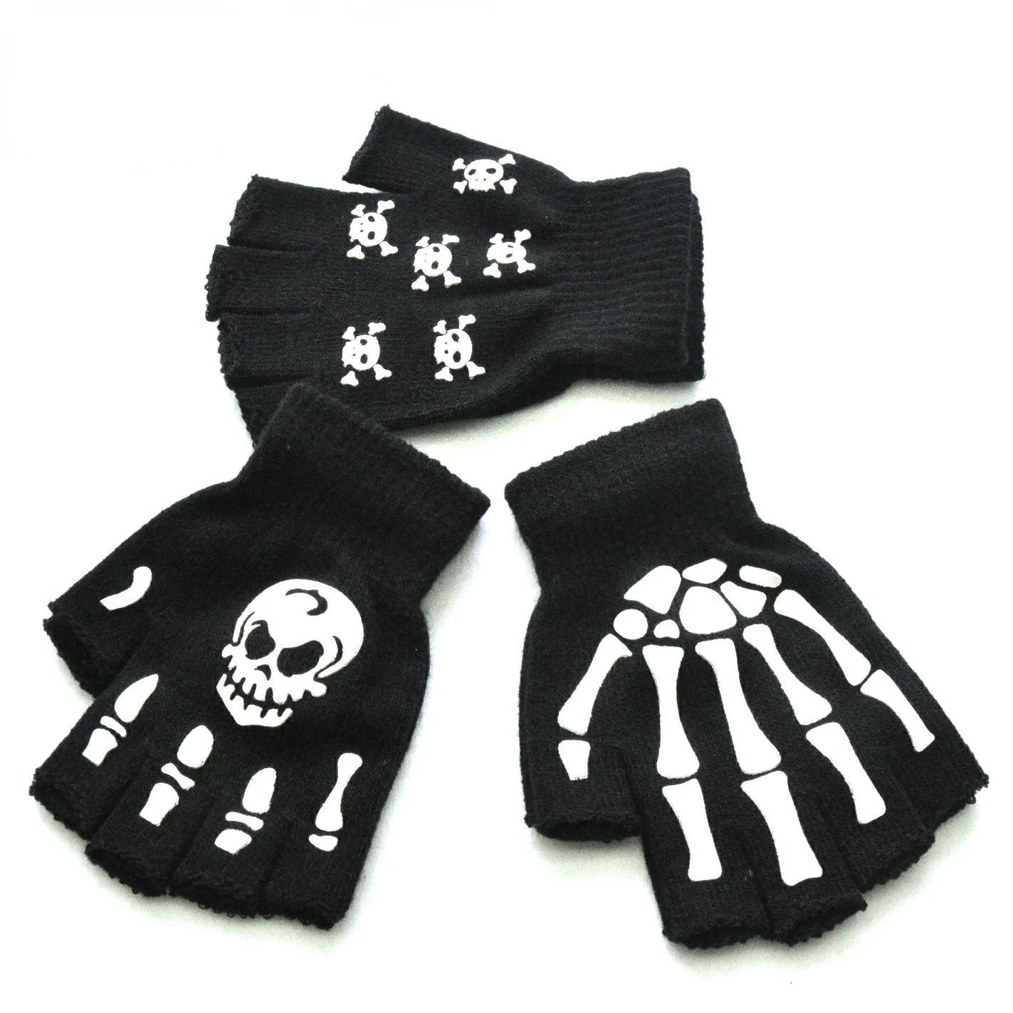 

Knitting Gloves Skeleton Head Luminous Half Finger Full Fingers Print Warm Breathable Men Women Fitness Glove Cycling Equipment