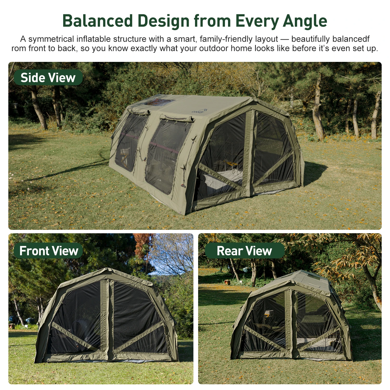 17.2 Familia Pro-Army Green Large Family Cotton Fabric Inflatable Tunnel Camping Outdoor Inflatable Family Inflatable Tent
