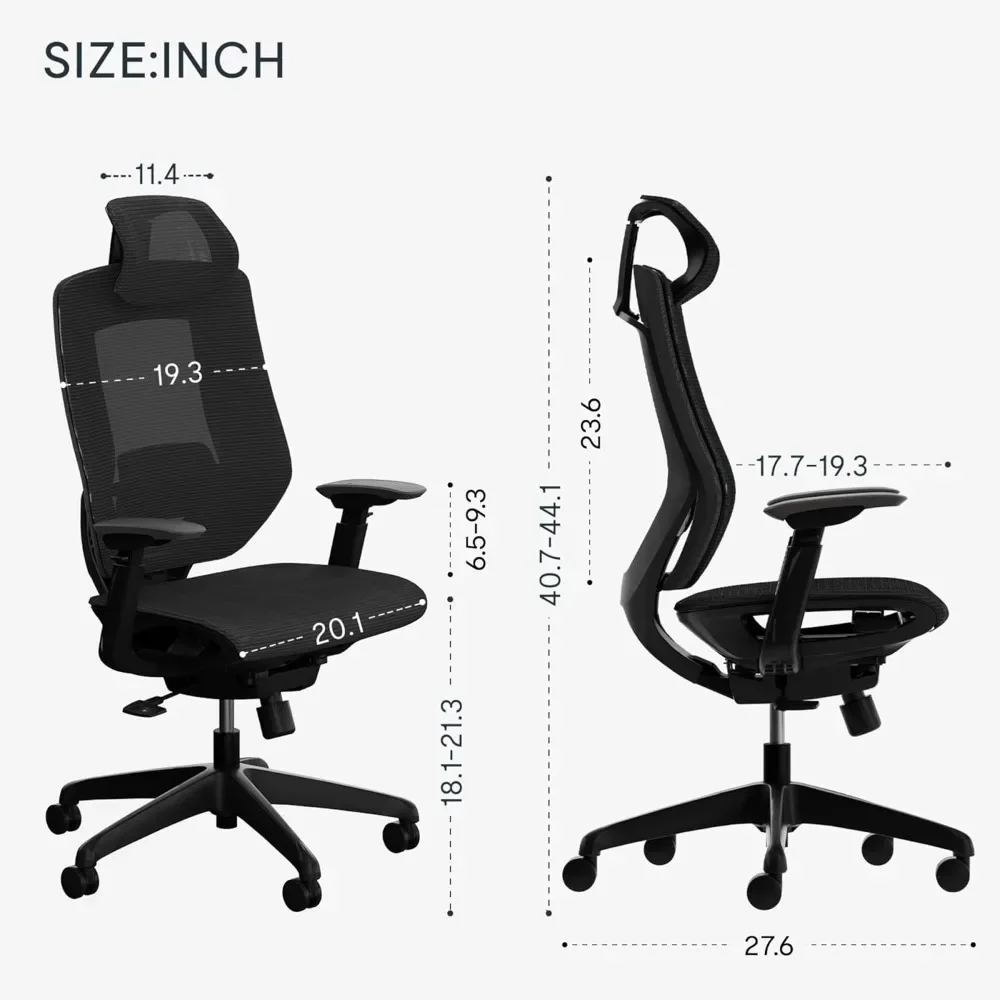 Gaming Chair with High Back, Lumbar Support, Tilt Function and 360°Swivel Wheels, 4D Armrest Mesh Ergonomic Office Chair