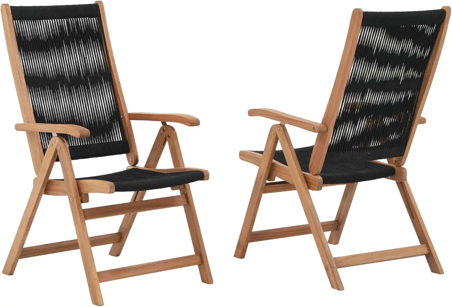 

Folding Patio Dining Chair Set Of 2, Outdoor Acacia Wooden Rope Reclining Chair W/Armrest, Solid Wood, For Porch, Backyard,