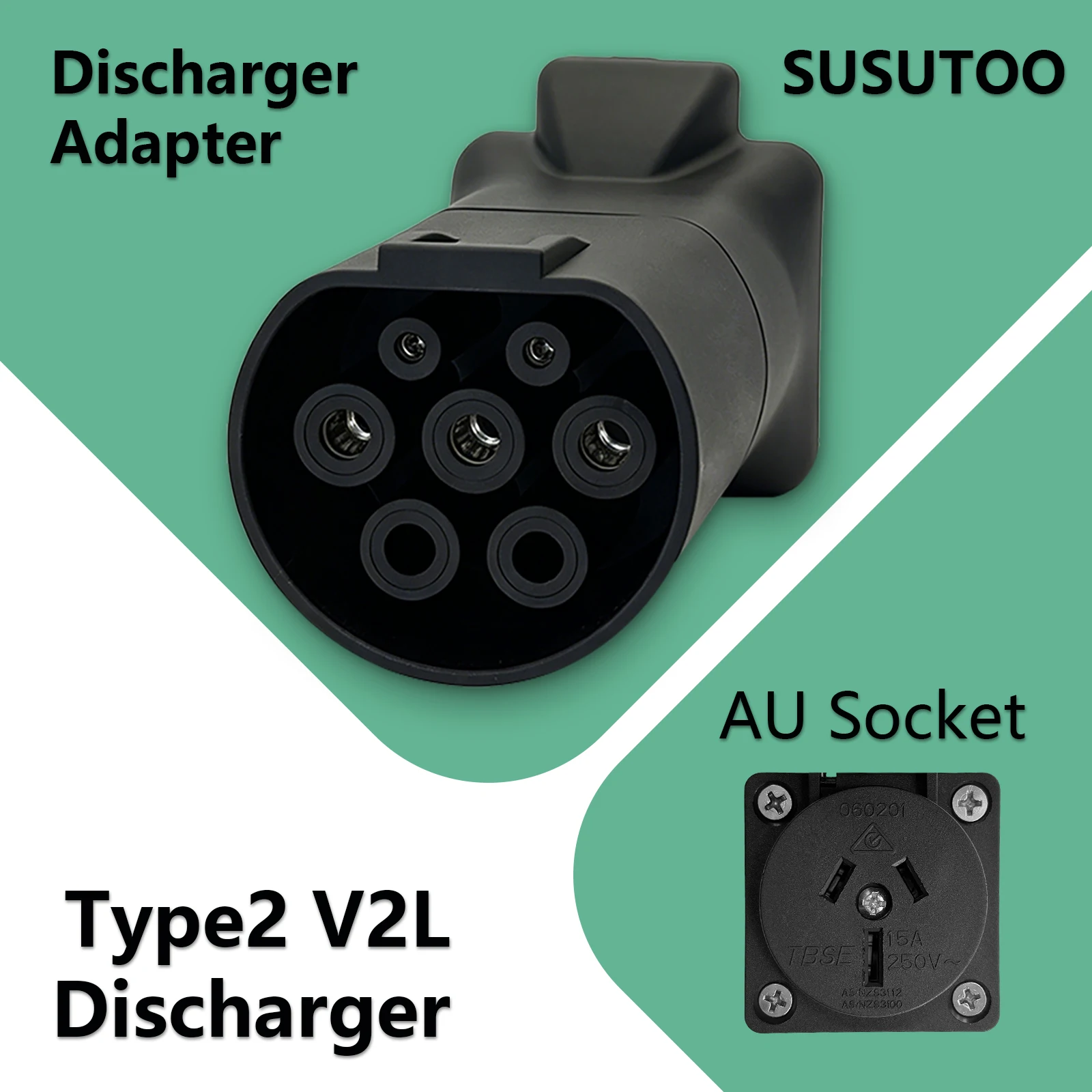 Adaptador de Descarga Tipo 2 V2L 16A com Tomada Australiana para EVs BYD, MG, Mazda, Jaecoo, Geely EX5, Deepal, XPENG, HYUNDAI, Omoda, LEAPMOTOR, GWM, Chery