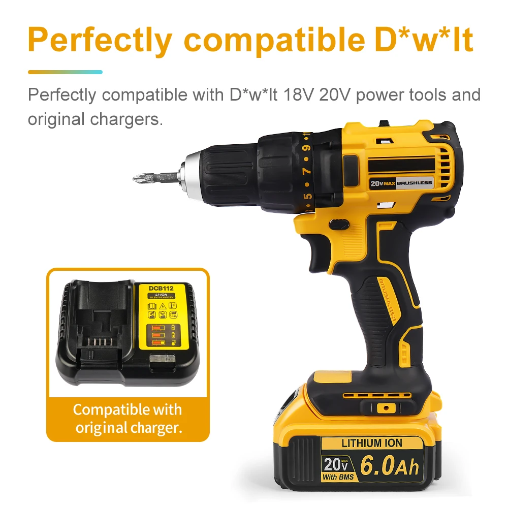 Camason 6ah Batterij Voor Dewalt 18V 20V Elektrisch Gereedschap Oplaadbare Elektrische Gereedschapsaccessoires Lithiumbatterijen Vervangen Dcb200 184