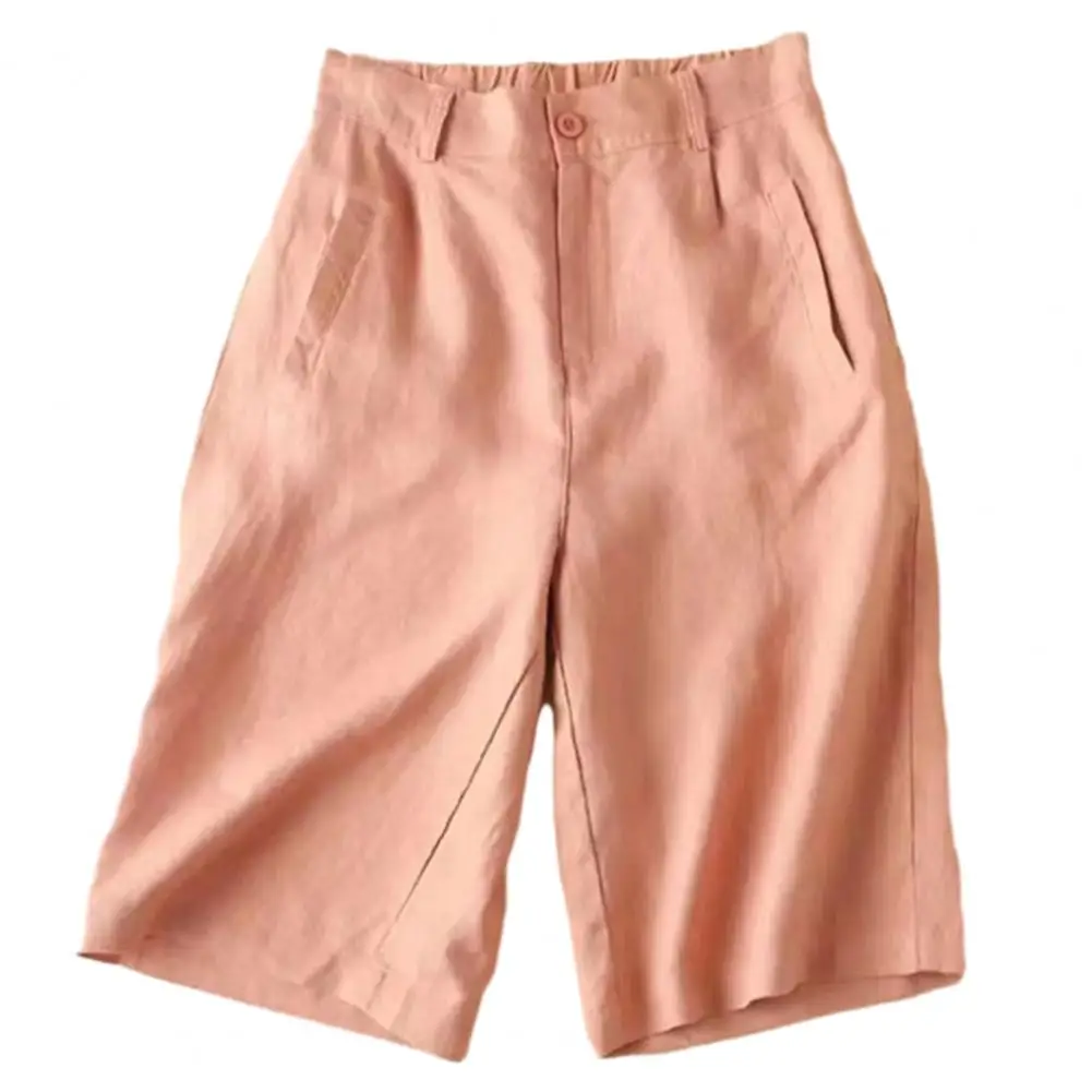 Breathable Cotton Linen Shorts Japanese Retro High Waist Wide Leg Bermuda Shorts Suit Casual Summer Woman Loose