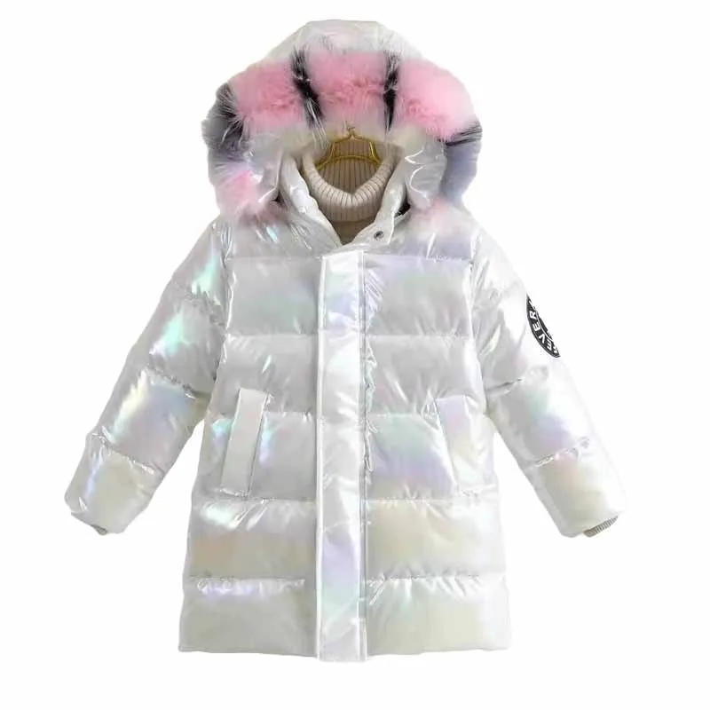 -30℃ Winter Padded Jackets Girls Thick Warm Parka Outerwear Kids Waterproof Shiny Hooded Down Cotton Clothes Coats 5-14 Years