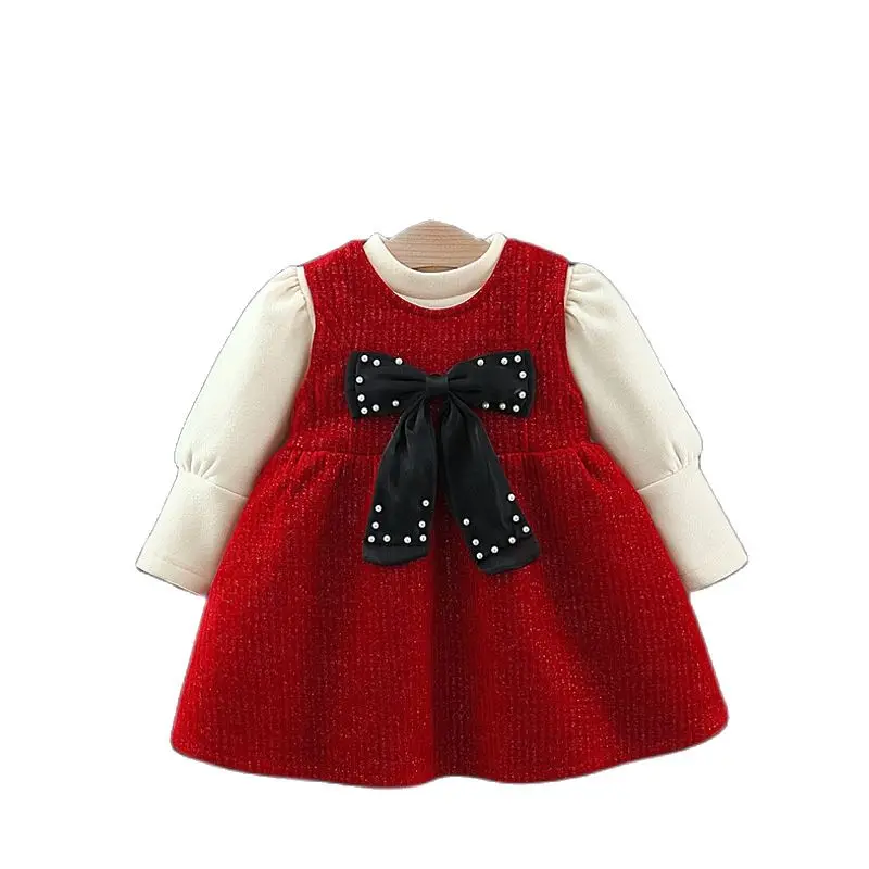 

Girl Baby Newborn Fleece Clothes Christmas Red Dress Children's Baby Vest 2 Pieces Baby Girl 0-4 Year Old Autumn Winter Dress Se