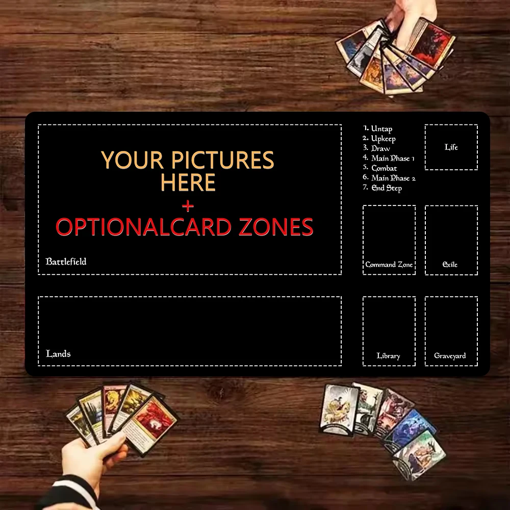 DIY TCGプレイマット 24インチx14インチ パーソナライズドプレイマット カスタムボードゲームマット ゾーン付き クールなMTGテーブルトップアクセサリー トレーディングカードゲーム