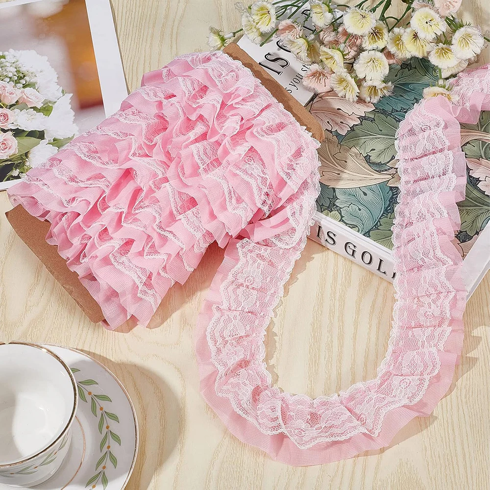 2 Yards Spitzenstoff Schwarz Weiß Rosa Falten Welle Stickerei Trim DIY Hochzeitskleid Party Dekoration Aufnäher Applikation Handwerk – Detail 7