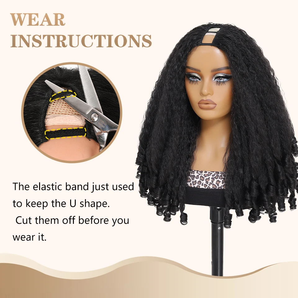 Glueless Fluffy Afro Wig Synthetic U Part Kinky Straight Curly Wigs For Women Natural Black With Unique Bouncy Curls In The End image 5