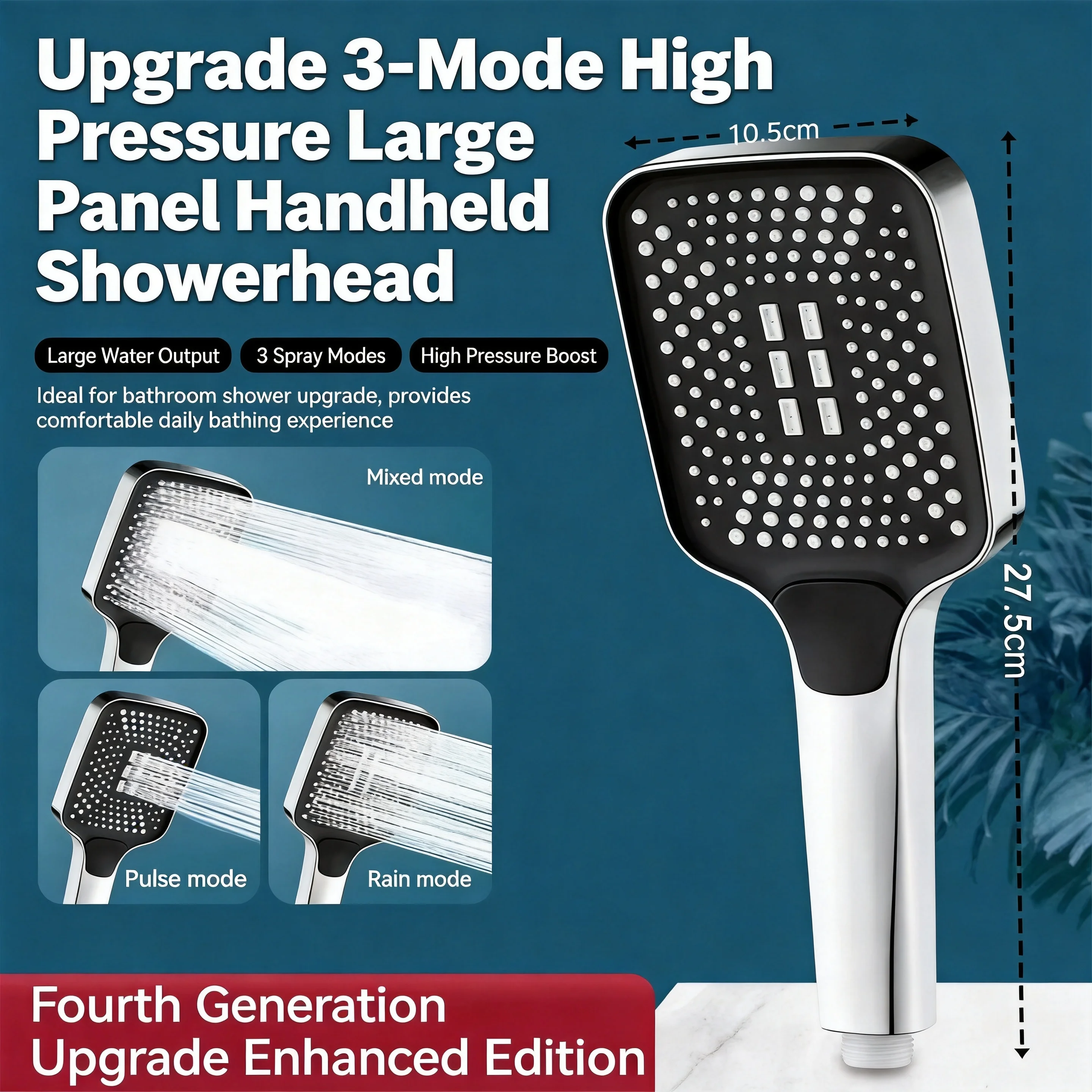 

Adjustable Shower Head Set, 3 Mode Rainfall Shower Large Flow High Pressure Water Saving Showerhead with Mixer, Bathroom Shower