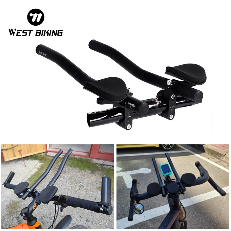 WEST BIKING Bicycle Aluminum Split Rest TT Handlebar Clip MTB Aerobars Race Bend MTB Aerobar Straight Cycling Triathlon Extender