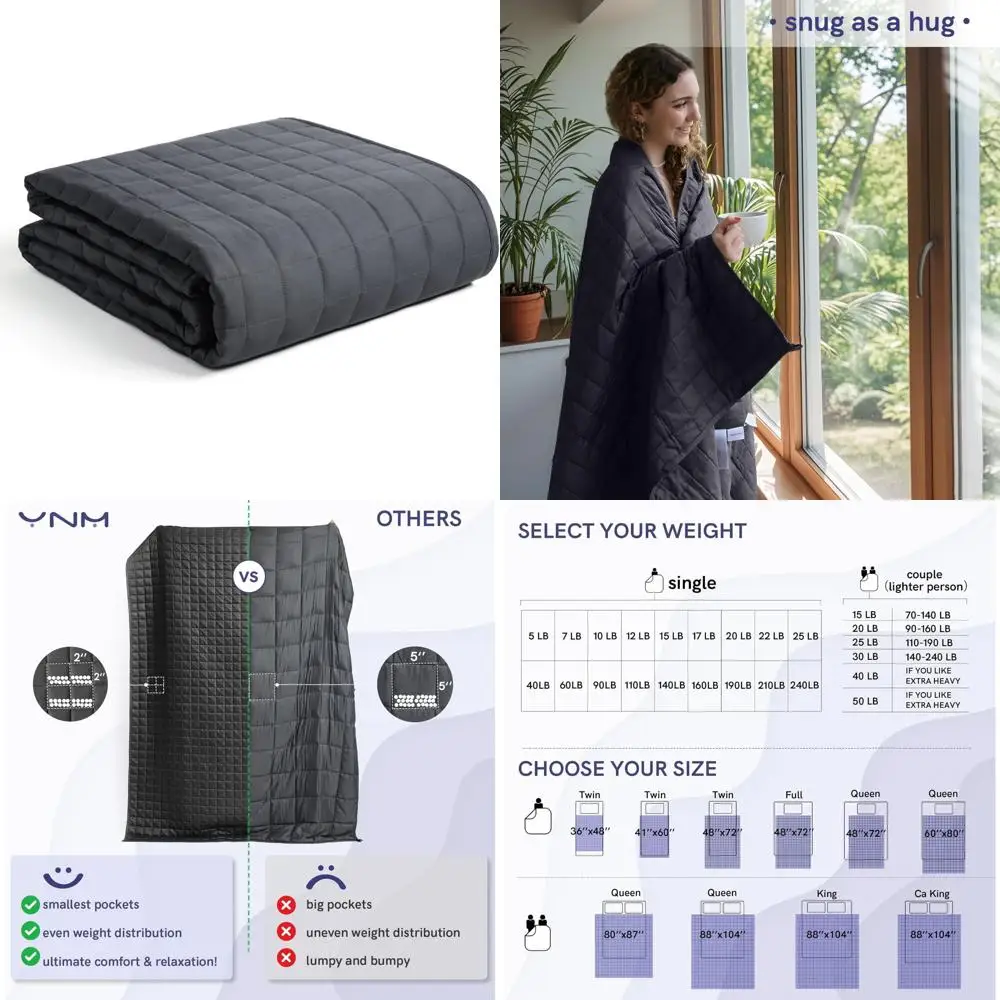 

Adult King Size 30-Pound Weighted Blanket - 88x104 Inches, Dark Grey with Glass Bead Filling in Smallest Compartments