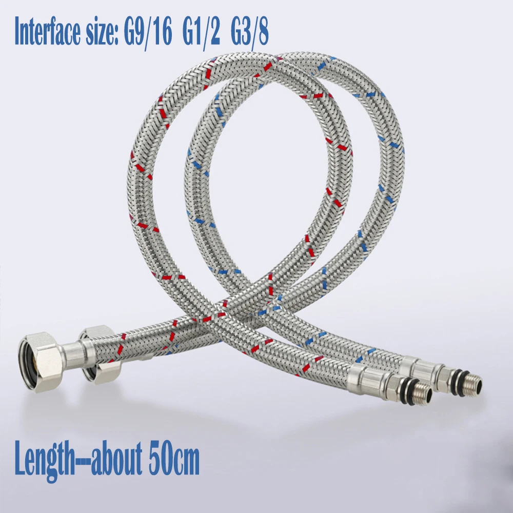 2 SZTUK 50 cm Elastyczne rury hydrauliczne G1/2 G3/8 G9/16 Kran mieszający na zimno i gorąco Rura wodna ze stali nierdzewnej Węże w oplocie Umywalka