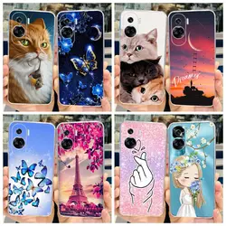 For Honor 90 Lite Case CRT-NX1 Cute Cat Butterfly Back Cover Clear Silicone Phone Case For Honor 90 Pro Honor90 Lite Soft Fundas