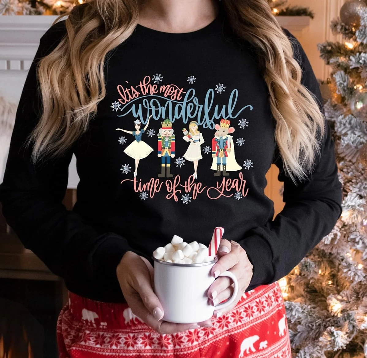 Women's Christmas Nutcracker Graphic Sweatshirt Christma Sweatshirts Sugar Plum Fairy Shirt Xmas Shirt Funny Christmas Sweater