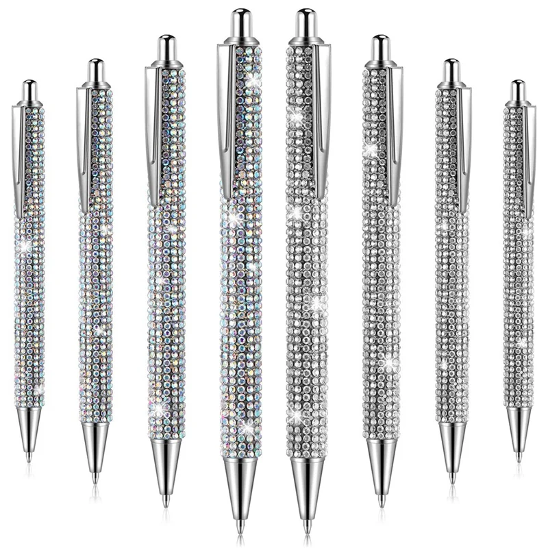 8Pcs Cute Pen Bling Diamond Pens Christmas Rhinestones Gift Metal Ballpoint Pens Fancy Sparkly Crystal Pens